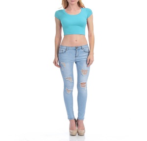 Oem Custom Logo <b>Women</b> Solid Print <b>Crop</b> Tees Ladies <b>Black</b> Ribbed Croptop T-Shirts Sexy Knit Slim <b>Crop</b> <b>Tops</b> <b>for</b> <b>Women</b> - Product Image 4