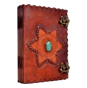 Handmade New Genuine Antique Single Stone Leather Journal with Star Shape Saddle <b>Stitching</b> Spiral Binding Custom Color <b>Gift</b> - Product Image 4