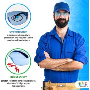 Pacchetto di occhiali di sicurezza antigraffio con lenti blu ANSI 12 occhiali protettivi Anti-appannamento antiscivolo con finiture nere lenti antigraffio - Product Image 2