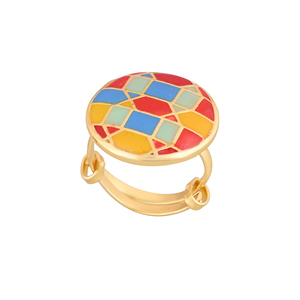 Gold Tone Multicolor Enamel <b>Adjustable</b> <b>Ring</b> for Women Round Geometric Pattern Party & Wedding Wear Jewelry - Product Image 4