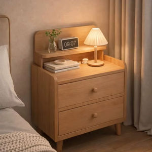 Mesa de Noche de Madera para Dormitorio, Mesa Auxiliar de Esquina con Patas de Madera Maciza - Product Image 1