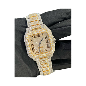 Luxury <b>Vintage</b> Business <b>Watch</b> Moissanite Diamond Golden Stainless Steel Band for Day Date Function Quartz Miyota for Men <b>Women</b> - Product Image 1