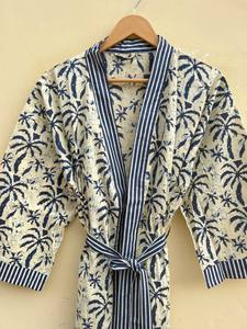 Bata Kimono de Algodón 100% Tejido con Estampado de Dibujos Animados para Mujer, Camisón de Verano Hecho a Mano, Cuello en V, Cintura Elástica, Largo Completo, Suave - Product Image 3