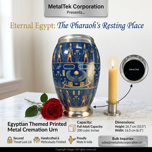 Metal Cremation Urn Egyptian Blue Scarab Pattern Decorative Adult Funeral Memorial Jars with Lid Wholesale Handmade Burial Urns - Product Image 3