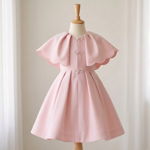 Pearl <b>Cape</b> Ivory Girls Formal Dress Elegant Scalloped <b>Cape</b> Pleated A-Line Wedding Party Dress TUTUPETTI Made in Vietnam OEM ODM - Product Image 2