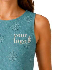Teal <b>Blue</b> Floral Embroidered <b>Crop</b> Tank <b>Top</b> Women Sleeveless Cotton Summer Vest Custom Logo Casual Fashion Streetwear Short <b>Top</b> - Product Image 4