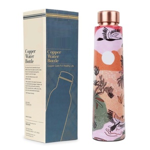 Bird & Flower Printed Copper Water <b>Bottle</b> | Moroccan Lattice Enameled Pure Copper <b>Flask</b> for Wellness - Product Image 3