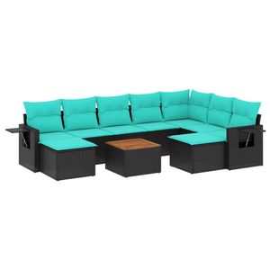 Set di divani da giardino in polyrattan nero da 10 pezzi con cuscini, mobili da esterno - Product Image 2