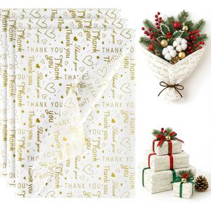 Carta Velina Oro e Bianca da 100 Fogli, 20x14 Pollici, Carta da Regalo con Scritta 'Grazie' per Decorazioni Feste di Compleanno - Product Image 3