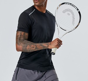 Wholesale <b>Men's</b> Slim Quick Dry Reflective Strip <b>T</b>-<b>Shirt</b> Breathable <b>Cool</b> Fitness Running Gym Fitness Sets Round Neck Short Sleeve - Product Image 4