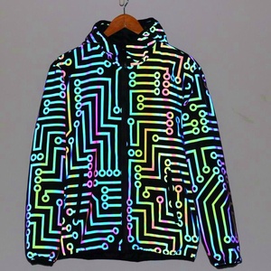 Men's Hooded Reflective Circuit Pattern Windbreaker <b>Jacket</b> Streetwear Geometric Print Zipper Closure Lightweight Autumn <b>Techwear</b> - Product Image 4