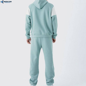 Unisex Light Blue Color Blocking Hooded Tracksuit Full Sleeve Solid Casual Autumn Wear With Side Pockets Regular Fit - Product Image 5