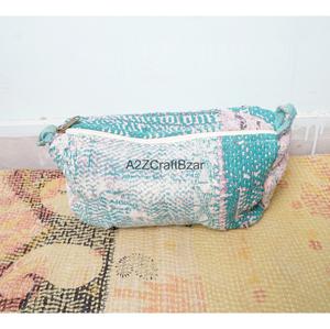 Kantha Quilted Eco-Friendly Waterproof Cosmetic Organizer Makeup Pouches Durable Zipper Tassel Cotton Fabric Lightweight - Product Image 5