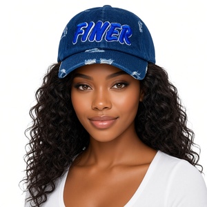 Gorra de Béisbol Casual Vintage para Mujer, Azul Oscuro, Estilo Dad Hat, con Logotipo FINER Bordado, Visera Curva Desgastada, Correa Ajustable, a la Moda - Product Image 1