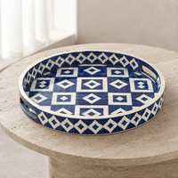 Plateau de rangement rond en os incrusté, style patrimoine, avec incrustation florale artisanale, pour cosmétiques, bijoux et intérieur élégant