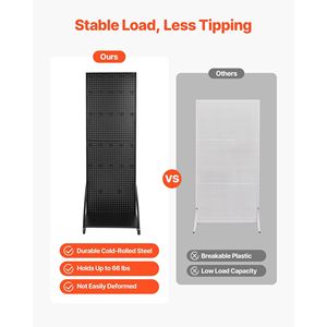 Espositore a pannello forato (pegboard) autoportante in acciaio laminato a freddo rinforzato, 23,7 x 66 pollici, con piastra di base, 30 ganci e ruote - Scaffalature espositive - Product Image 3