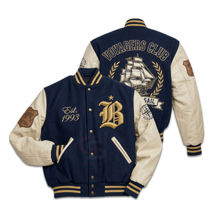 Chaqueta universitaria personalizada OEM, chaqueta Letterman de lana gruesa y cuero, chaqueta bomber con parches de chenilla bordados, estilo urbano. - Product Image 1