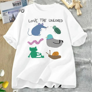 Camiseta Love The Unloved para mujer, camiseta divertida con animales, paloma, ratón, rana, camiseta holgada de manga corta Unisex, ropa de calle - Product Image 1