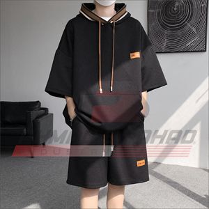 Ensemble T-shirt à Capuche Respirant à Manches Courtes pour Homme, Personnalisable à l'Unité, Tendance Décontractée, Grande Taille, Deux Pièces, 100% Coton - Product Image 3