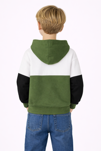 Sweat-shirt à capuche imprimé colorblock pour garçons, pull décontracté pour enfants, vert, blanc, noir, à manches longues, en mélange de coton, pour l'hiver - Product Image 3