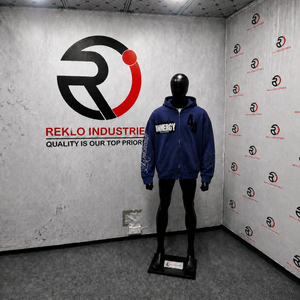 Sweat-shirt décontracté bleu marine à fermeture éclair, manches régulières, coupe oversize, design streetwear, logo imprimé sur le devant, en molleton bouclette, coton urbain brodé - Product Image 3