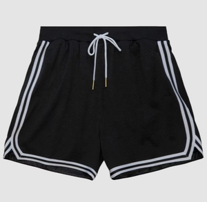 Shorts de basketball noirs avec cordon de serrage, taille élastique, double bande, pour athlétisme, course et gym, personnalisables pour équipes - Product Image 1