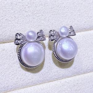 Pendientes de Perlas de Agua Dulce Retro Franceses de Plata de Ley S925 de Zhuji Source, con Nudo de Mariposa, Estilo Princesa, con Temperamento Suave - Product Image 2
