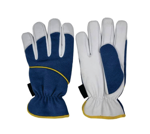 Leather Work Gloves Blue Palm White Fingers Anti-Slip Elastic Cuff General Purpose Safety Gloves Anti-static Breathable - Product Image 4
