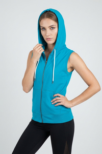 Women Gym Workout Wear Full Zipper Sleeveless Hoodie Yoga Fitness Sporty Style Hooded Tank <b>Top</b> Women's Jogging Wear Singlet <b>Top</b> - Product Image 4