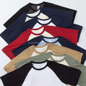 OEM contraste de color 100% algodón personalizado bordado Logo manga corta Camiseta gráfico estampado raglán camisetas para hombres - Product Image 2