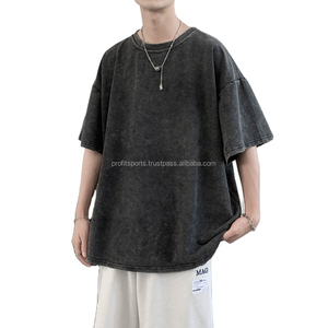 Custom Oversized T-shirt Manufacturer <b>Cheap</b> Price Short Sleeve Black Grey Men Blank Acid Wash T Shirt - Product Image 6