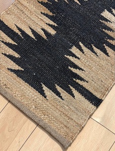 Handwoven Natural Jute Kitchen <b>Runner</b> <b>Rug</b> with Black Geometric Pattern – Eco-Friendly Durable Floor Carpet - Product Image 2