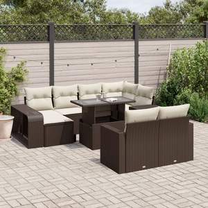 Conjunto de Sofá de Jardín de Ratán PE Marrón con Acero con Recubrimiento en Polvo y Vidrio Templado, Muebles de Exterior Premium - Product Image 1
