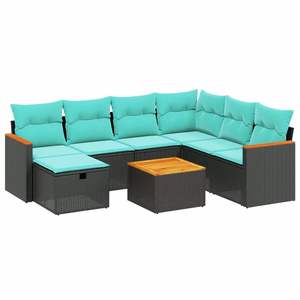 ชุดโซฟาลานบ้านหวายโพลีสีดำ 8 ชิ้นพร้อมชุดเบาะรองนั่งในสวน - Product Image 2