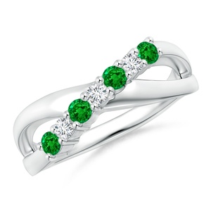 14k Gold 3mm Round Cut Emerald Gemstone & Pave Diamond Crossover Shank <b>Ring</b> Trendy Top Selling Bridal Engagement <b>Ring</b> Wholesale - Product Image 1