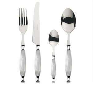 Vintage Metal <b>Flatware</b> Set With Mother Of Pearl Handles Mirror Polish Dishwasher Safe For Wedding And Home Use - Product Image 2