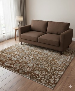 Luxury Brown <b>Printed</b> Wool Viscose Area Rug Handmade Modern Carpet for Living Room <b>Bedroom</b> Home Decor - Product Image 1