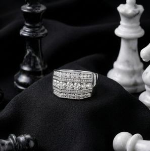 Anillo de Moissanita para Hombre, Estilo Hip Hop, Ancho, Geométrico, Tipo Cóctel, con Corte Brillante Redondo y Engaste de Bisel, Plata de Lujo - Product Image 2