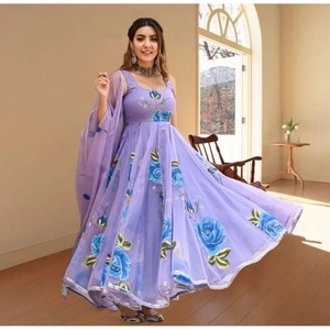 VESTIDO ESTAMPADO GEORGETTE A LA MODA CON LAVANDA DUPATTA - Product Image 1