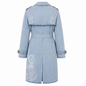 Gabardina vaquera unisex azul pálido con pedrería, abrigo largo con cinturón, chaqueta de moda gótica Y2K estilo streetwear - Product Image 2
