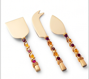 Stainless Steel <b>Cheese</b> <b>Knife</b> <b>Set</b> Of 3 With Gemstone Handles Durable Kitchen Tools For <b>Cheese</b> Serving And Kitchen Use - Product Image 1