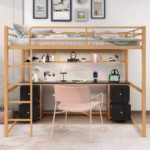 Solid Wood Loft Full <b>Bed</b> Frame <b>with</b> Desk, Drawers & <b>Storage</b> Shelves – Built-In USB Charging Station, Space-Saving Design - Product Image 1