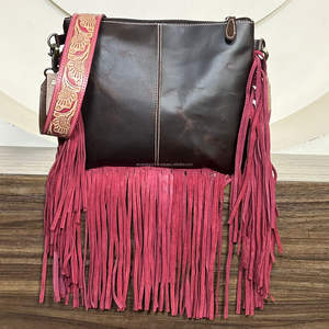 New Personalised Hand Tooled Genuine Cowhide Leather Crossbody Bag Western Fringe Purse Floral Design Ladies Sling Bag Handmade - Product Image 5
