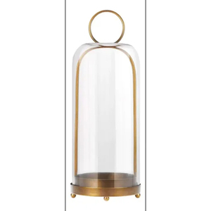 Black Finished Iron Metal Modern Brass <b>Lantern</b> with Glass Dome for Home Decoration <b>Hurricane</b> Candle Holder On Sale - Product Image 2