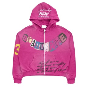Oversized Crop Zip-Up <b>Hoodie</b> With Brand Name Print And Front Pocket Streetwear Men Hooded Sweatshirt <b>American</b> Fashion USA Style - Product Image 6