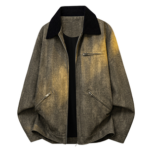 Chaqueta Bomber Vintage para Hombre con Degradado de Color, Cuello Camisero, Cierre de Cremallera, Abrigo Casual de Otoño - Product Image 5