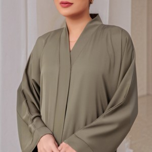 Olive Green <b>Abaya</b> Long Sleeve Floor Length Modest <b>Dress</b> For Women Solid Polyester Daily Wear Middle East Style - Product Image 4