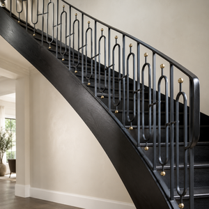 Contemporary Metal Stair <b>Railing</b> with Gold Accents for Interior Staircase Decor for villa mansion and duplex interior decor - Product Image 1