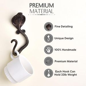 Handcrafted Cast Iron Cobra Snake Wall <b>Hook</b> Rustic <b>Decorative</b> <b>Coat</b> Hat Towel Mug Key Holder Vintage Animal Wall Mount <b>Hook</b> - Product Image 3
