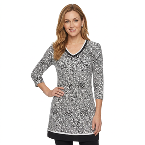 Robe en tricot à imprimé léopard à col en V, manches trois quarts, style décontracté, longueur genoux, matière polyester extensible, séchage rapide - Product Image 2
